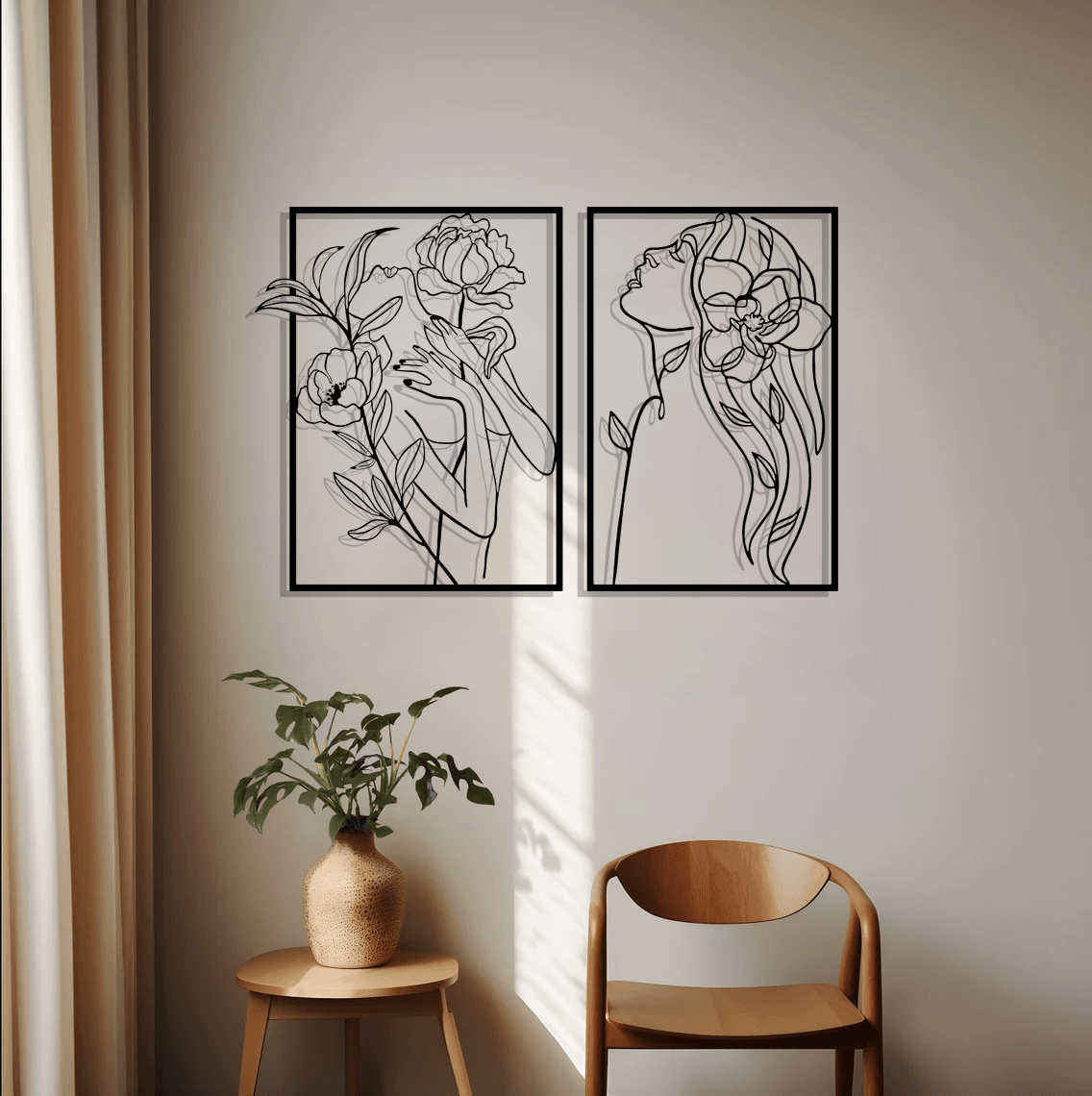 Floral Female Silhouette Metal Wall Art Set