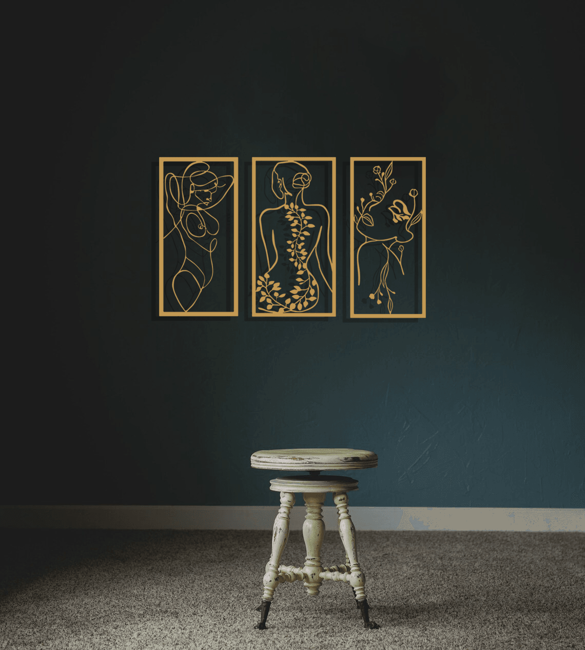 Floral Woman Silhouette Metal Wall Art Set