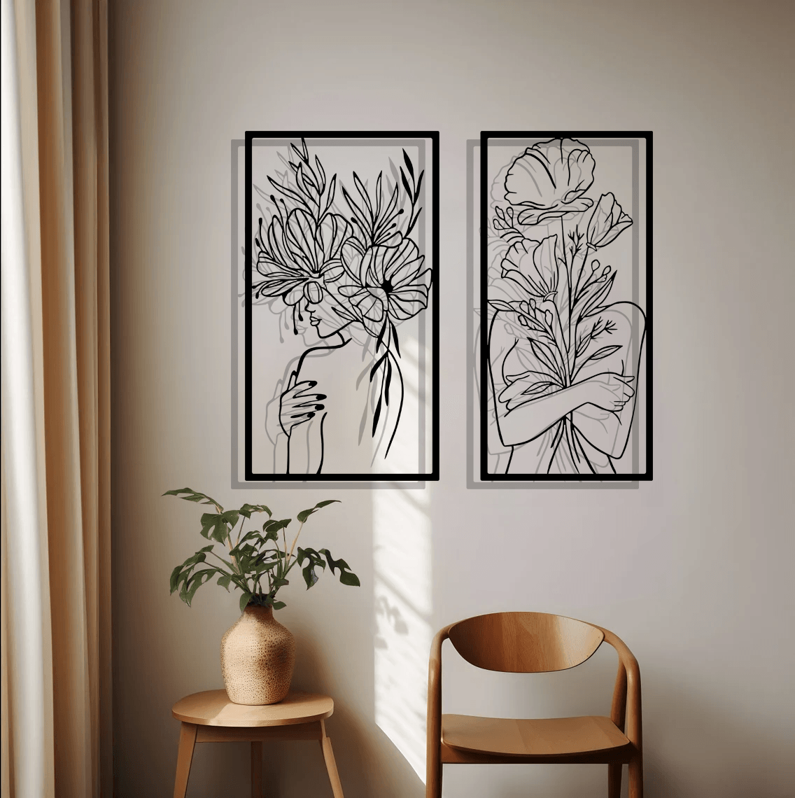 Flower Woman Silhouette Metal Wall Art Set