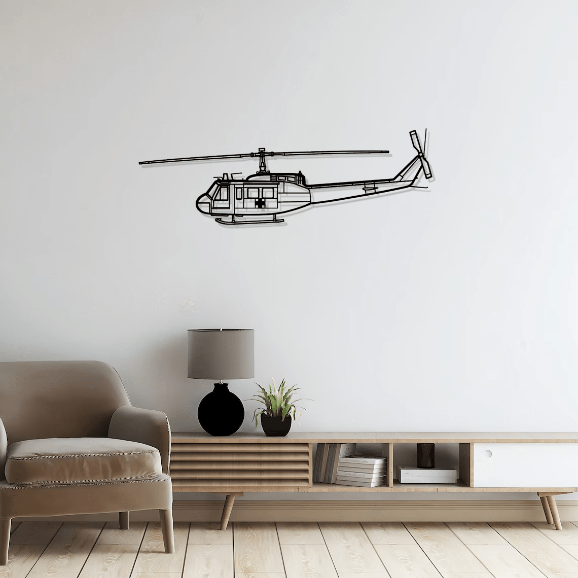 UH-1 Iroquois Huey 1970 Silhouette Metal Wall Art