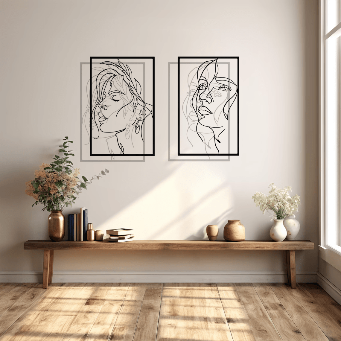 Woman Face Silhouette Metal Wall Art Set 