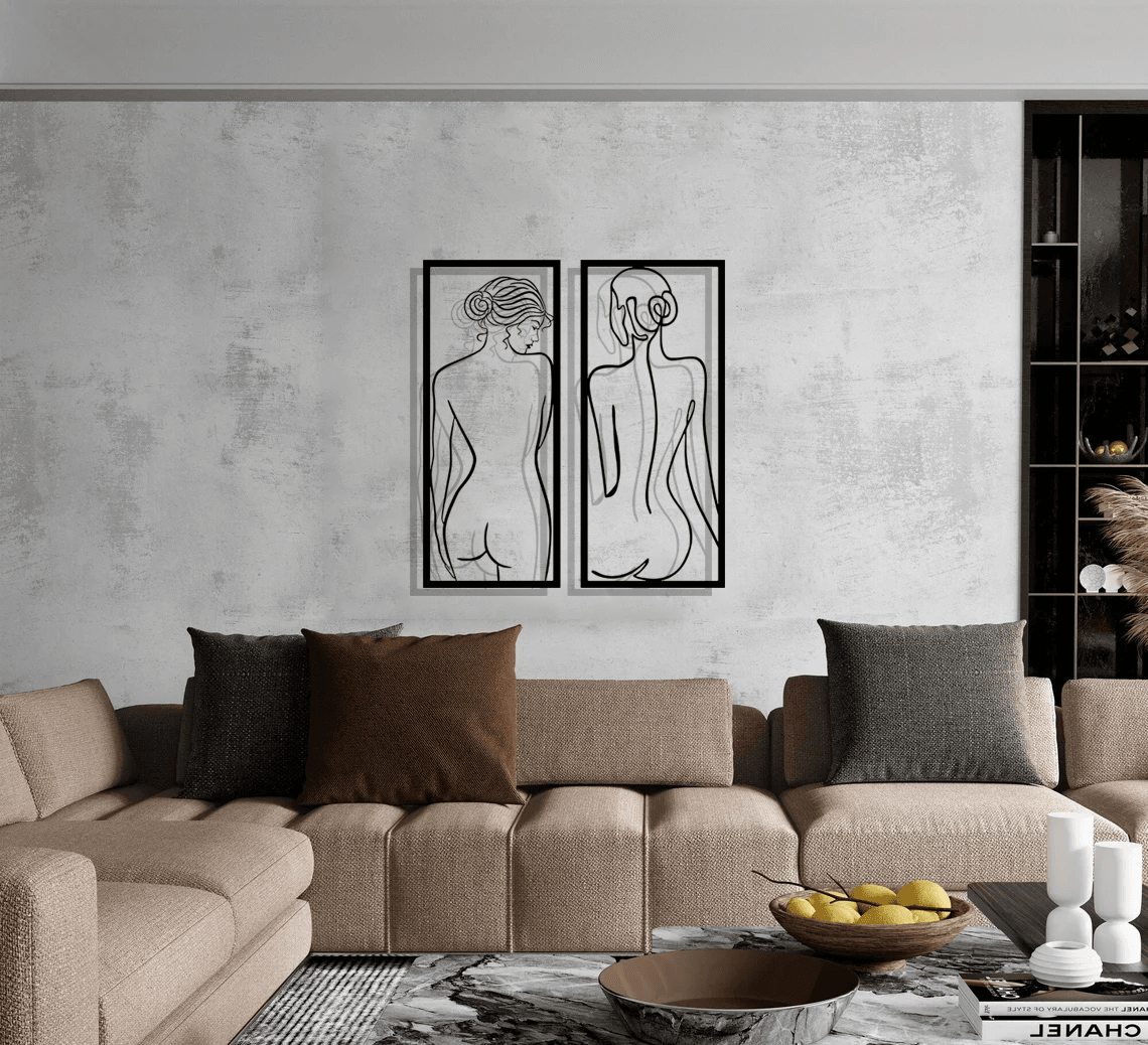 Nude Woman Body Silhouette Metal Wall Art Set