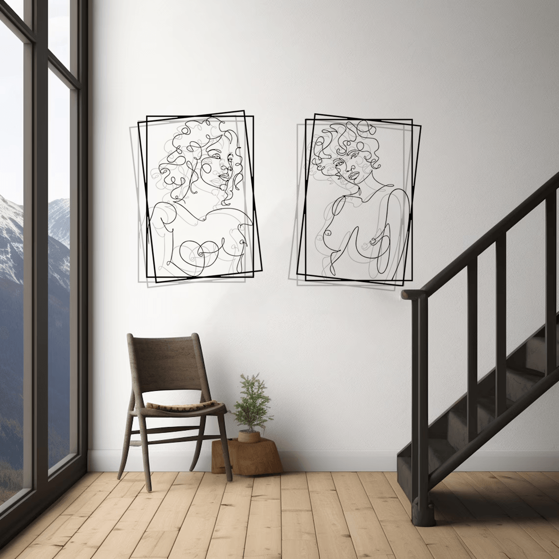 Minimal Female Silhouette Metal Wall Art Set