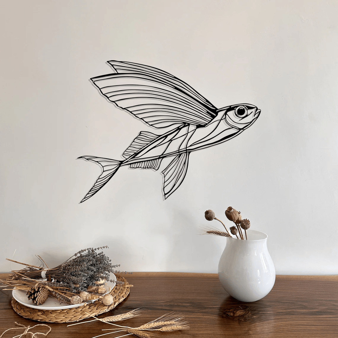 Flying Fish Silhouette Metal Wall Art