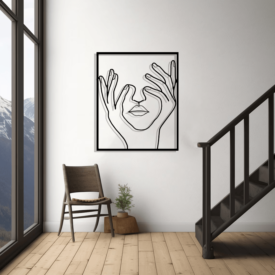 Minimal Woman Face Silhouette Metal Wall Art