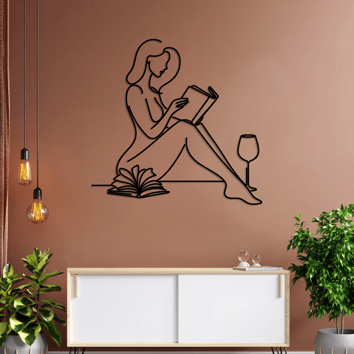 Woman With Book Silhouette Metal Wall Art Set