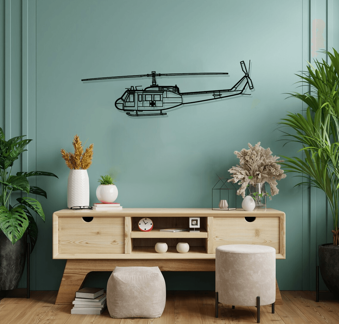 UH-1 Iroquois Huey 1970 Silhouette Metal Wall Art