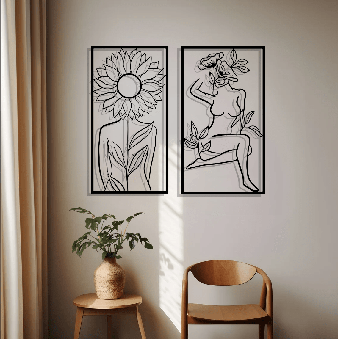 Sunflower Woman Silhouette Metal Wall Art Set