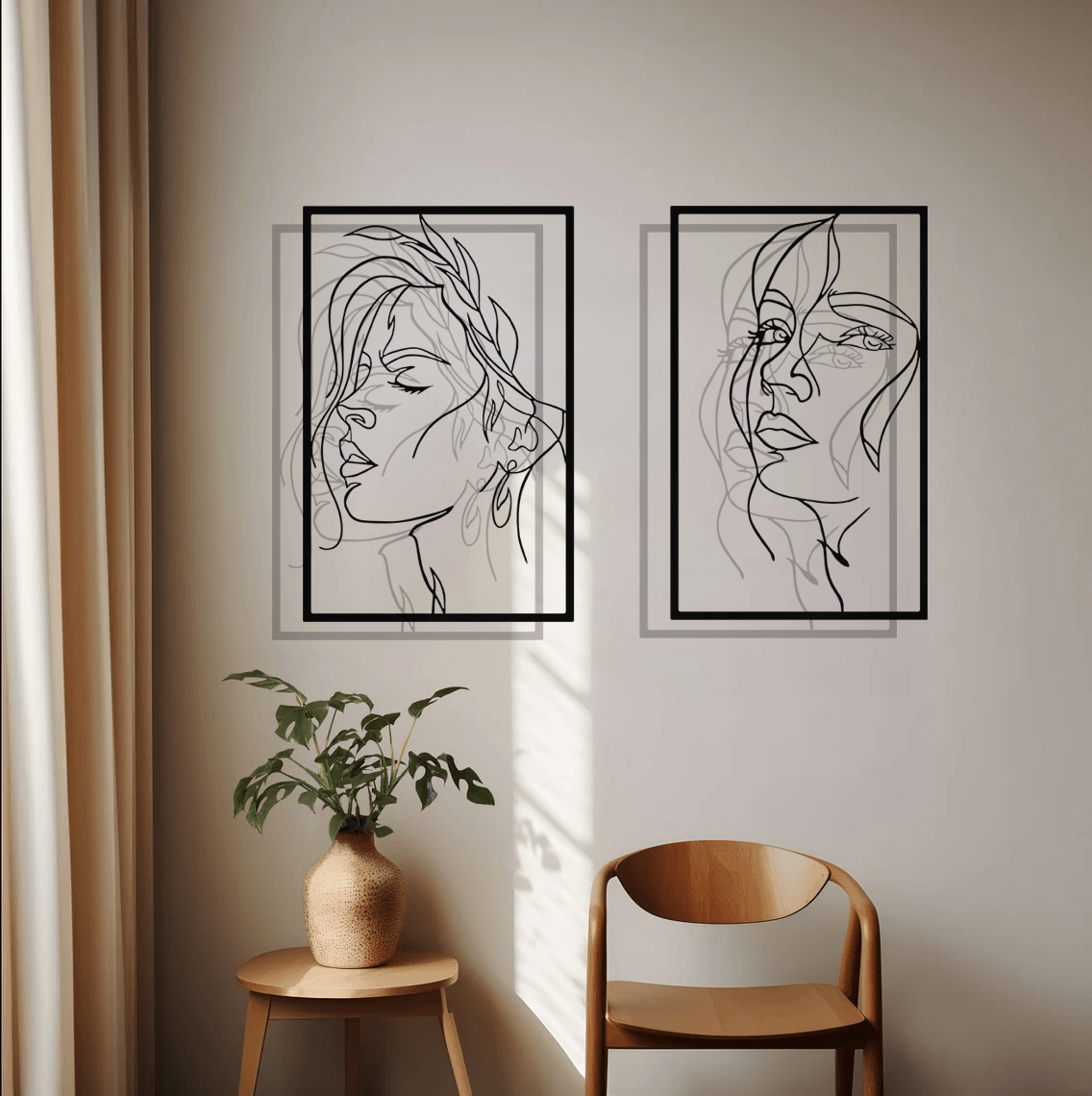 Woman Face Silhouette Metal Wall Art Set 