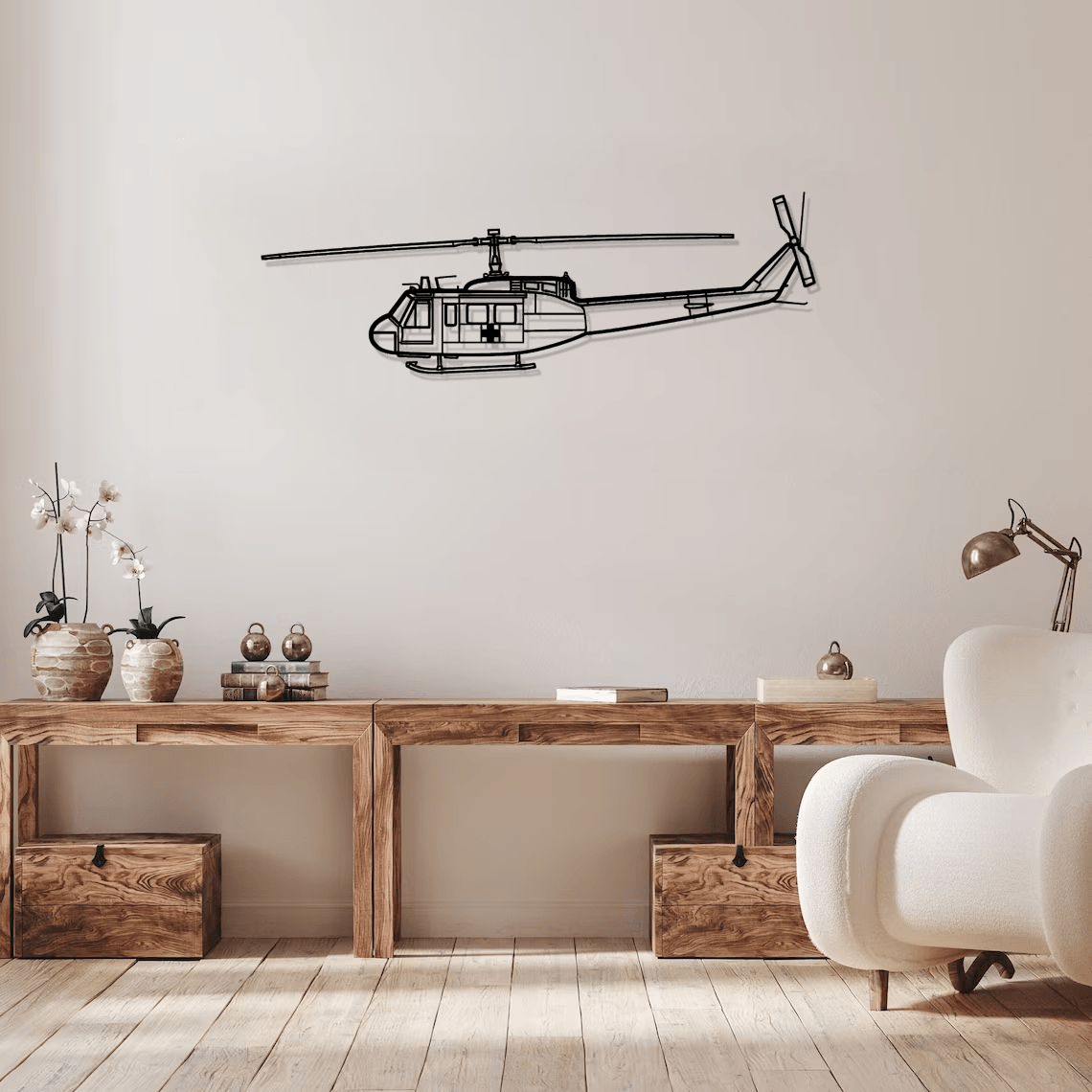 UH-1 Iroquois Huey 1970 Silhouette Metal Wall Art