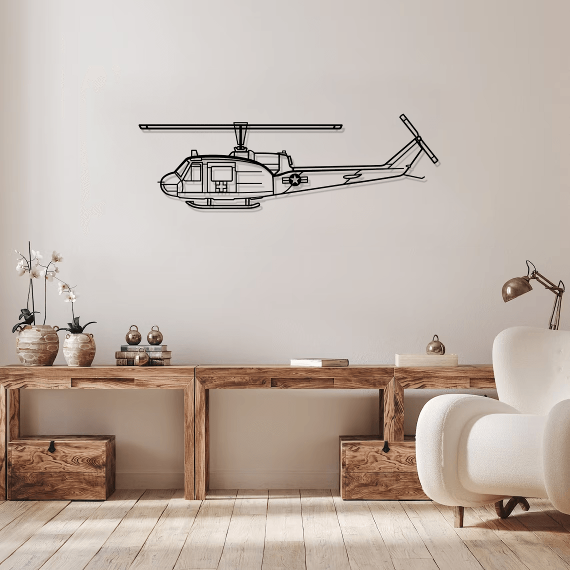 UH-1-Med Huey Silhouette Metal Wall Art