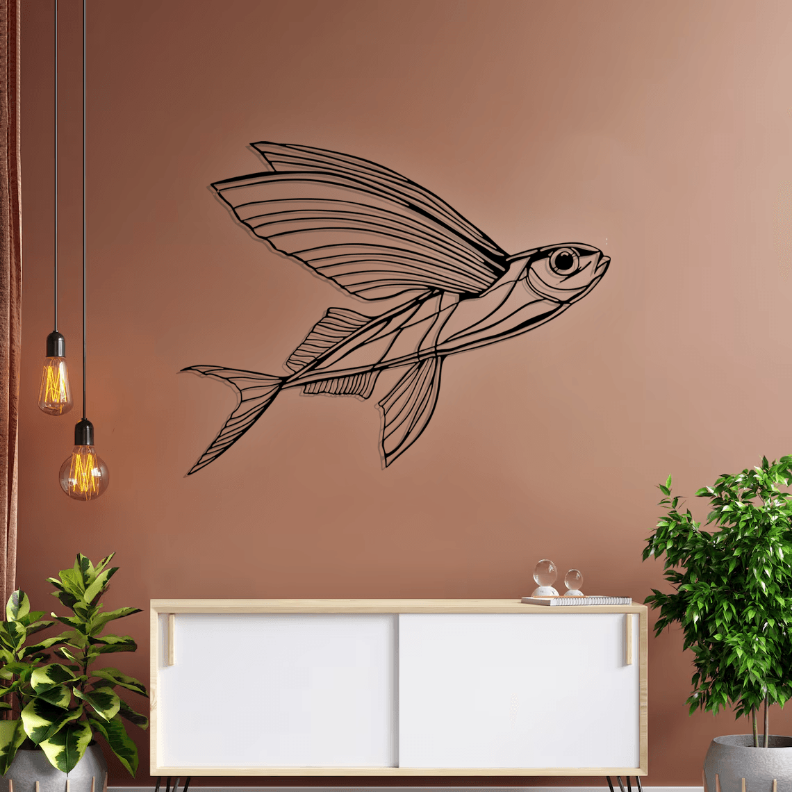 Flying Fish Silhouette Metal Wall Art