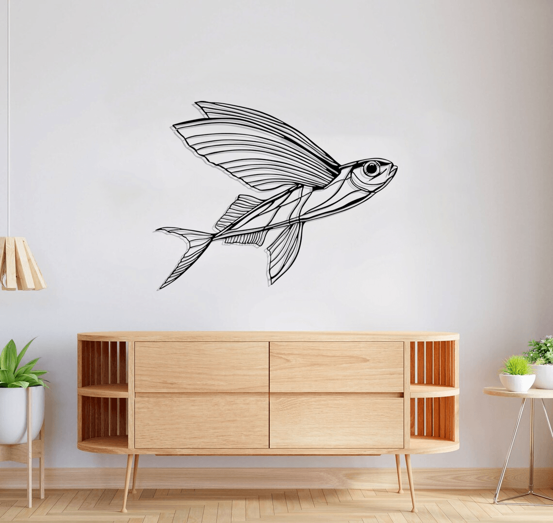 Flying Fish Silhouette Metal Wall Art