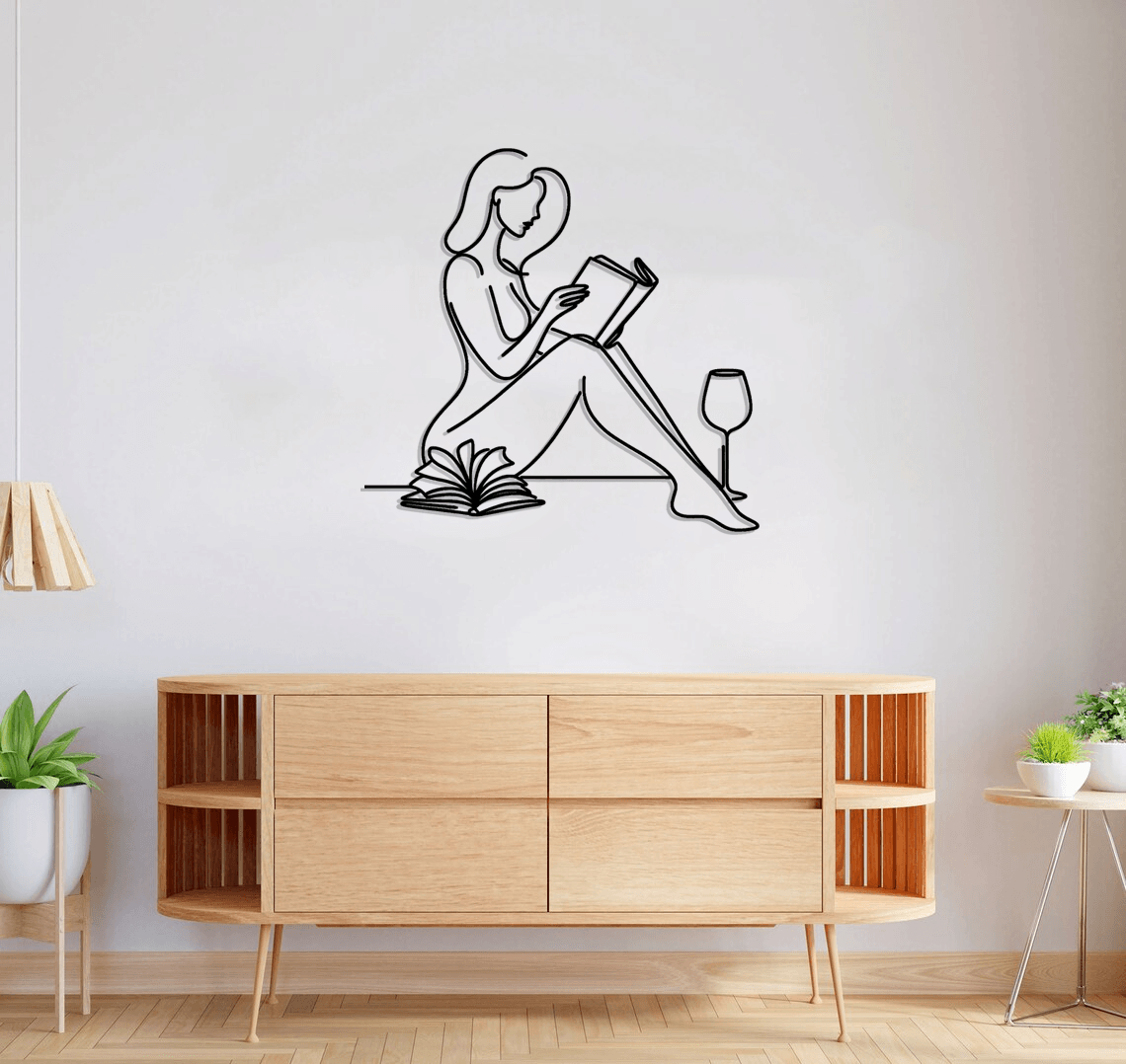 Woman With Book Silhouette Metal Wall Art Set