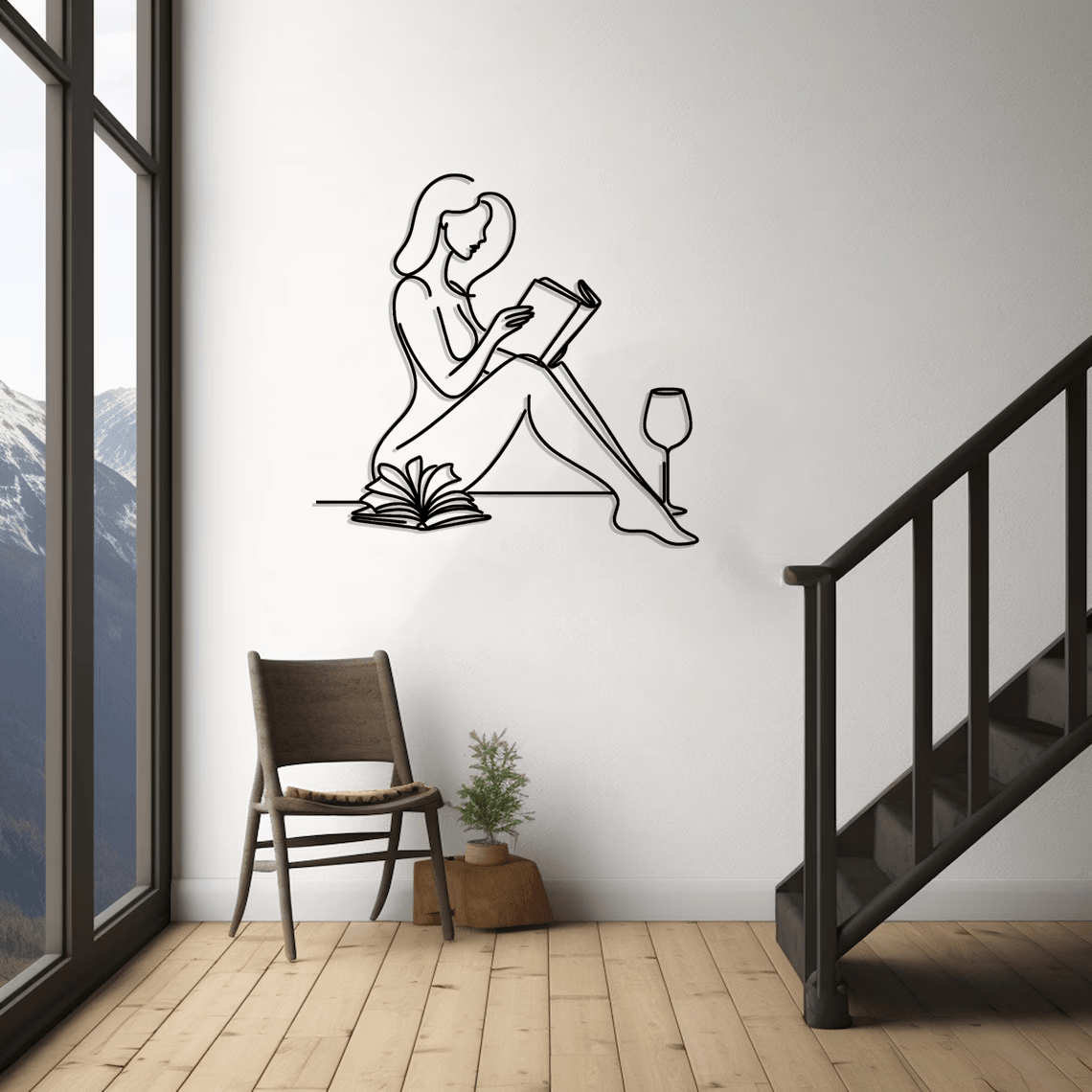 Woman With Book Silhouette Metal Wall Art Set