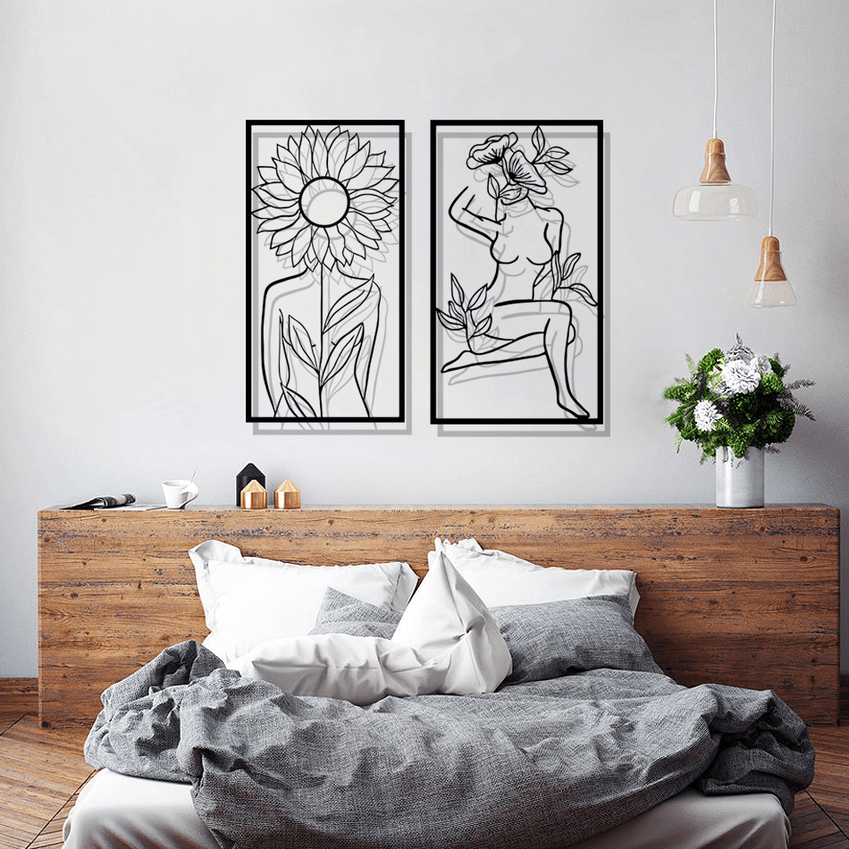 Sunflower Woman Silhouette Metal Wall Art Set