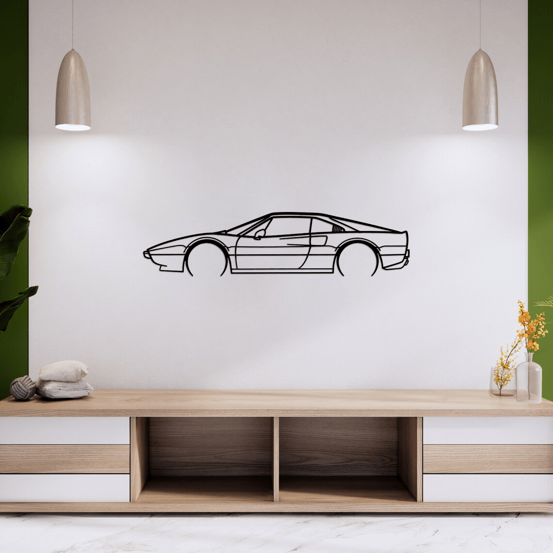 308 GTB 1978 Detailed Silhouette Metal Wall Art