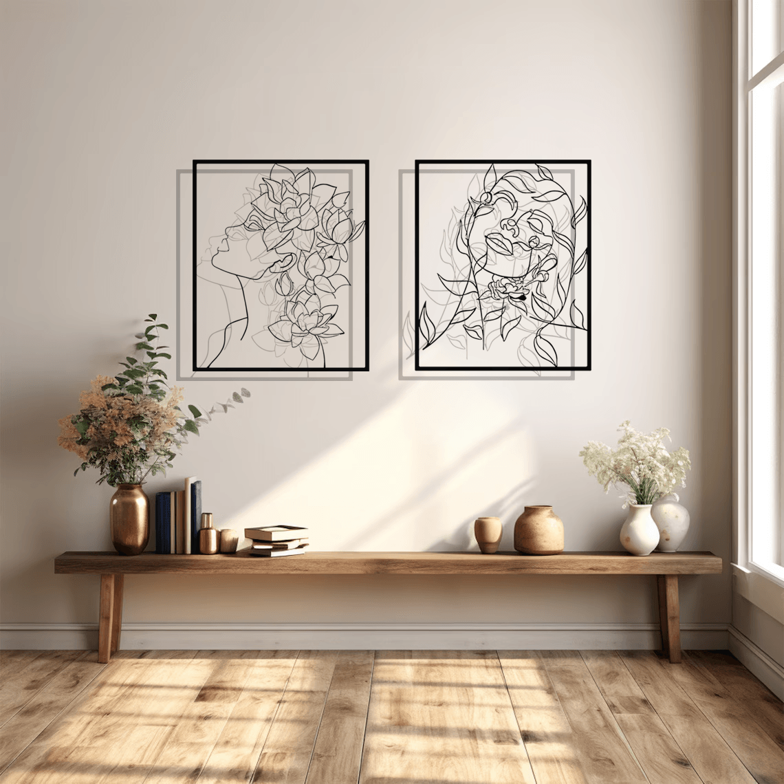 Floral Woman Silhouette Metal Wall Art Set