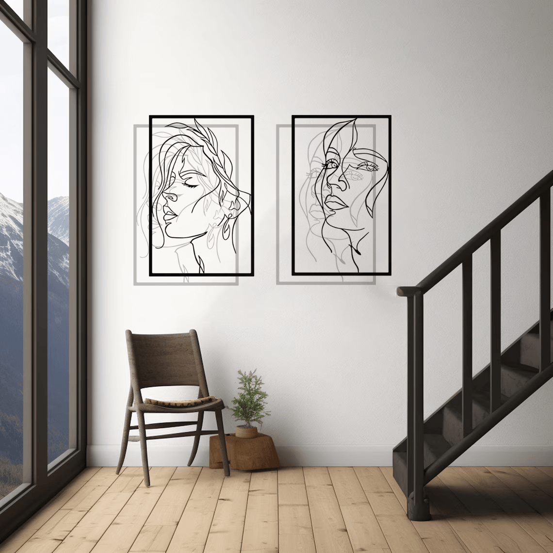 Woman Face Silhouette Metal Wall Art Set 