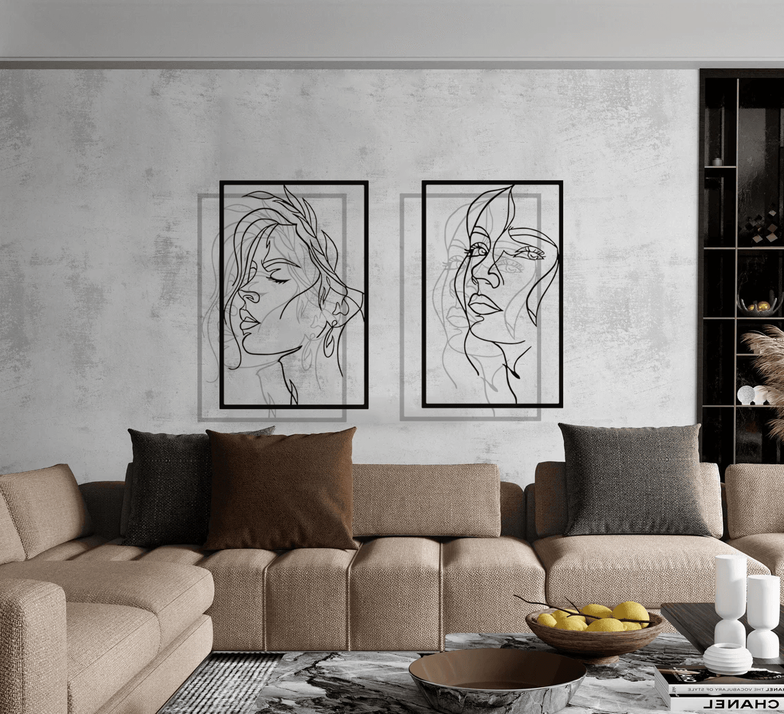 Woman Face Silhouette Metal Wall Art Set 