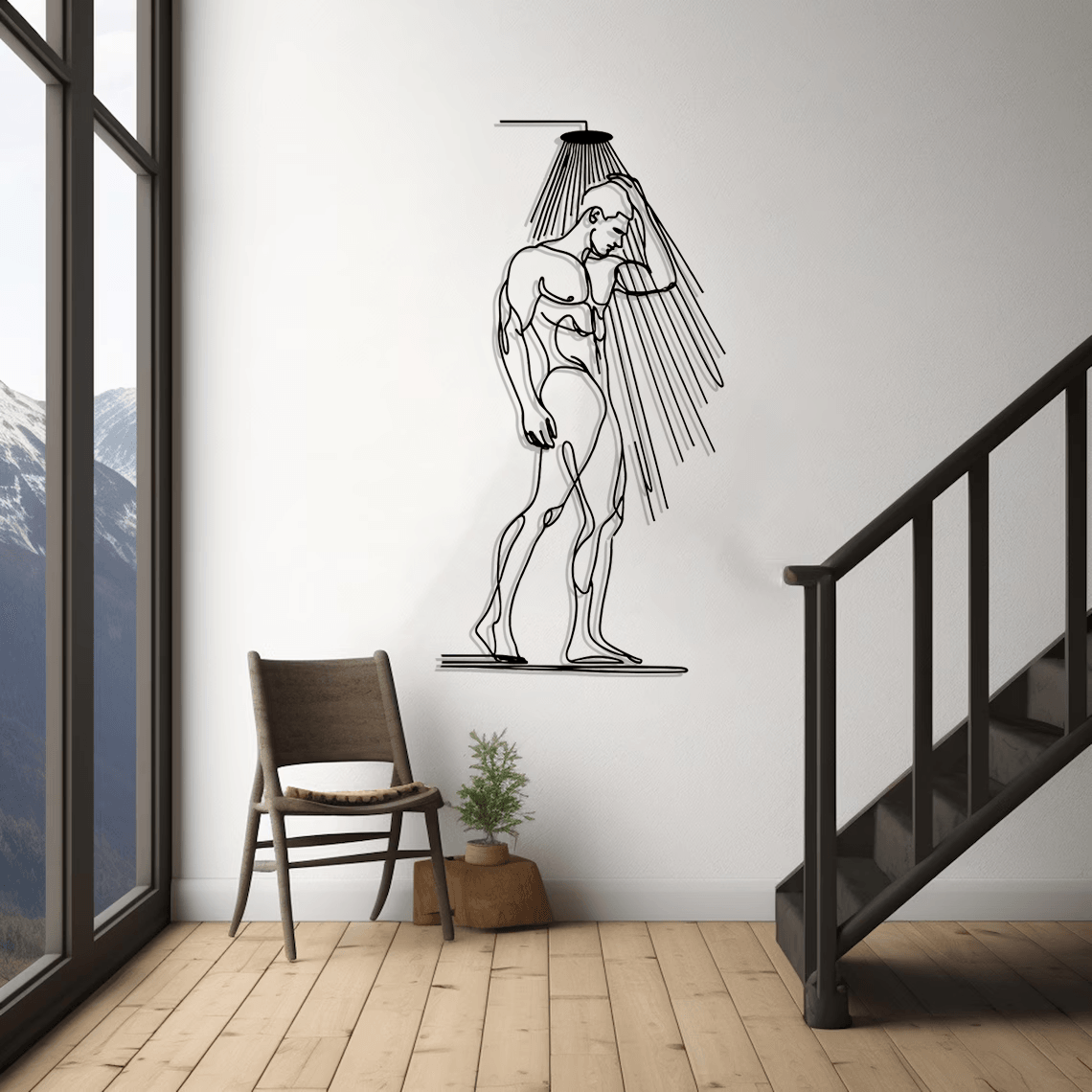 Man Taking Shower Silhouette Metal Wall Art