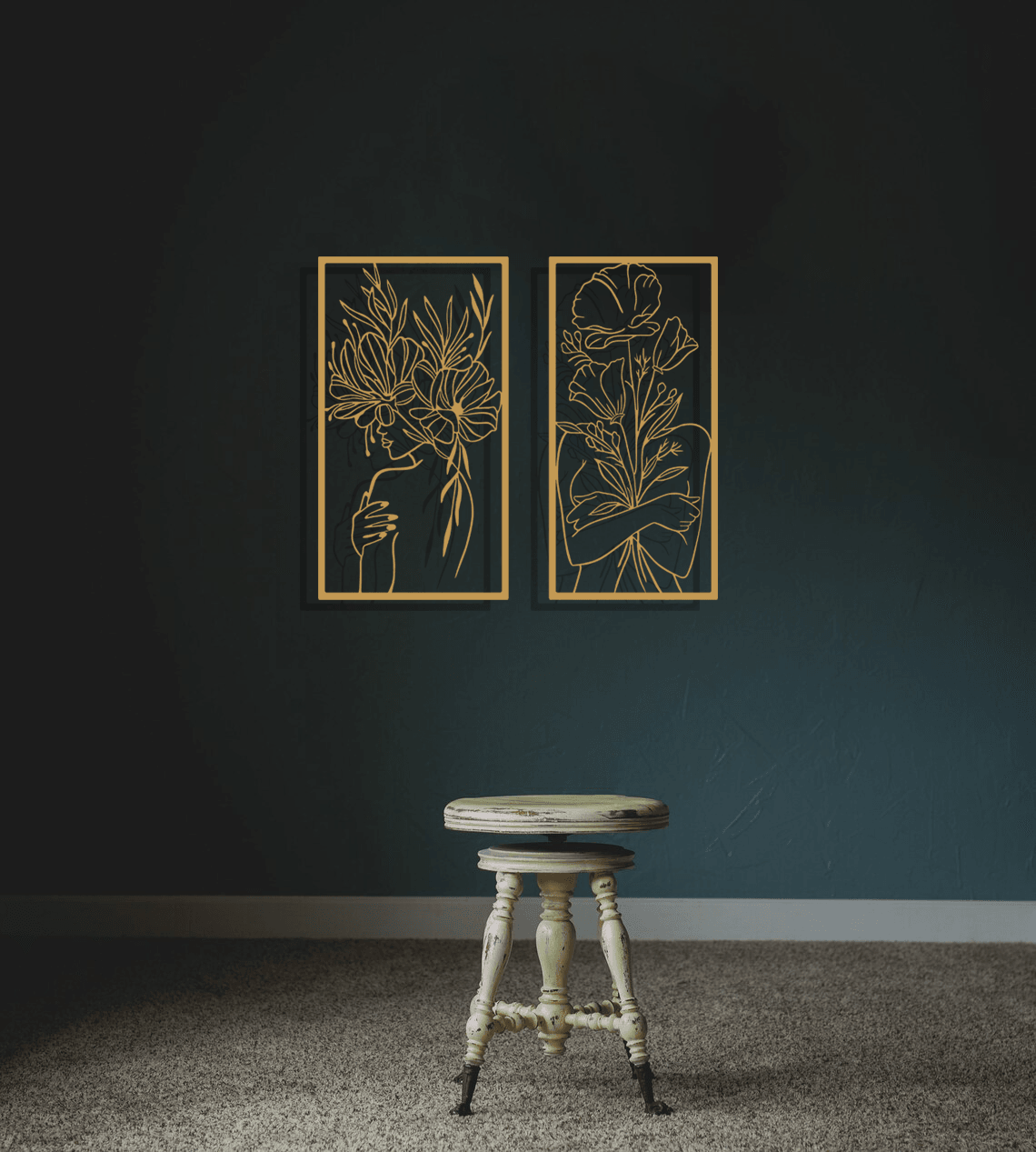 Flower Woman Silhouette Metal Wall Art Set