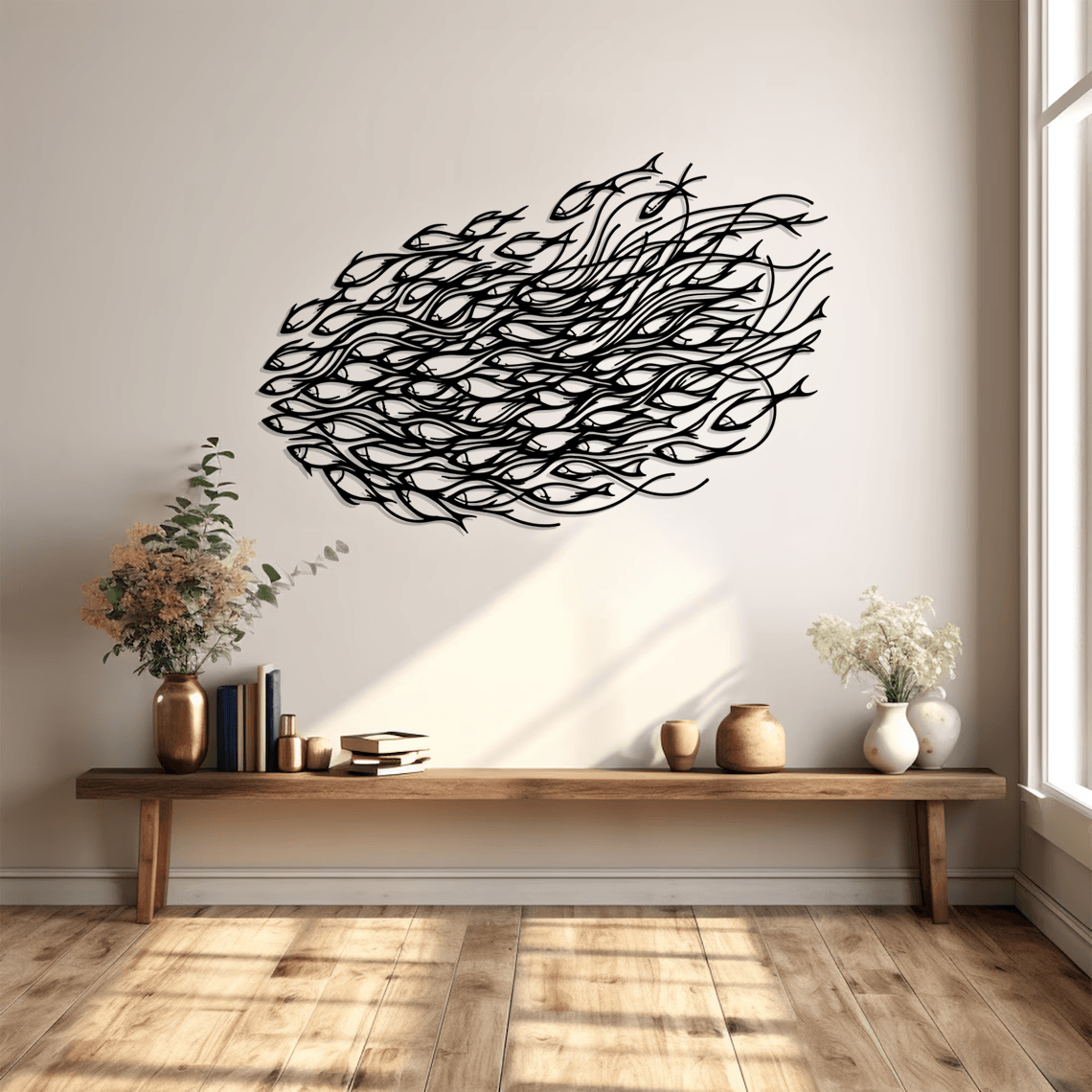 Fish Family Silhouette Metal Wall Art