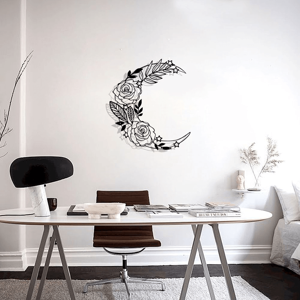 Floral-Moon Silhouette Metal Wall Art