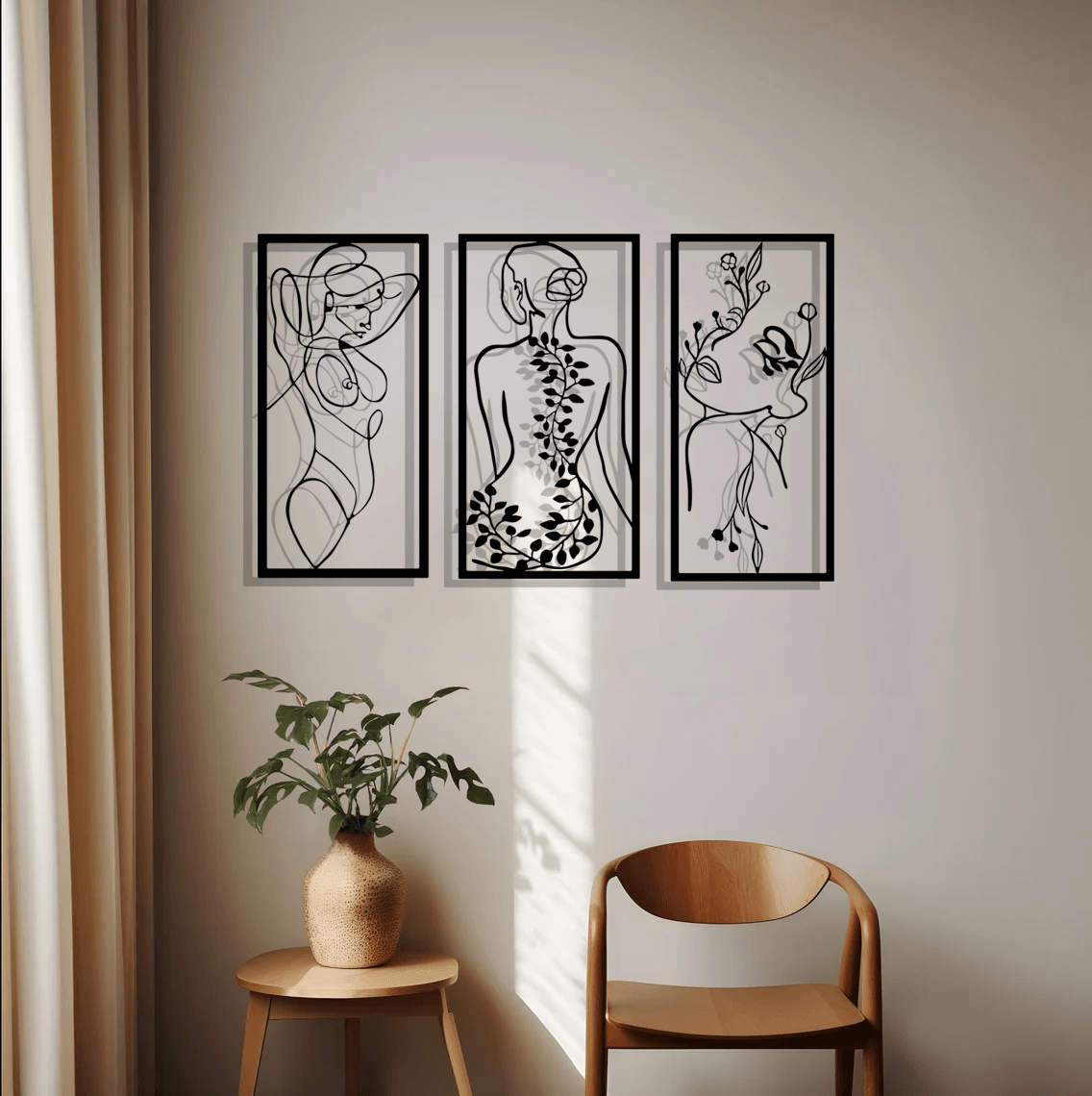 Floral Woman Silhouette Metal Wall Art Set