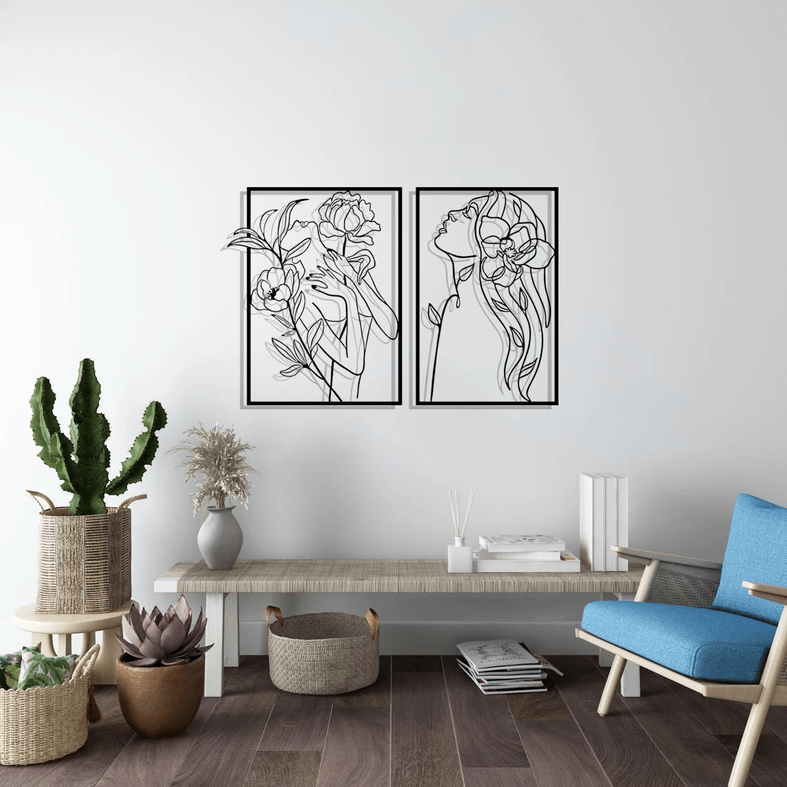 Floral Female Silhouette Metal Wall Art Set