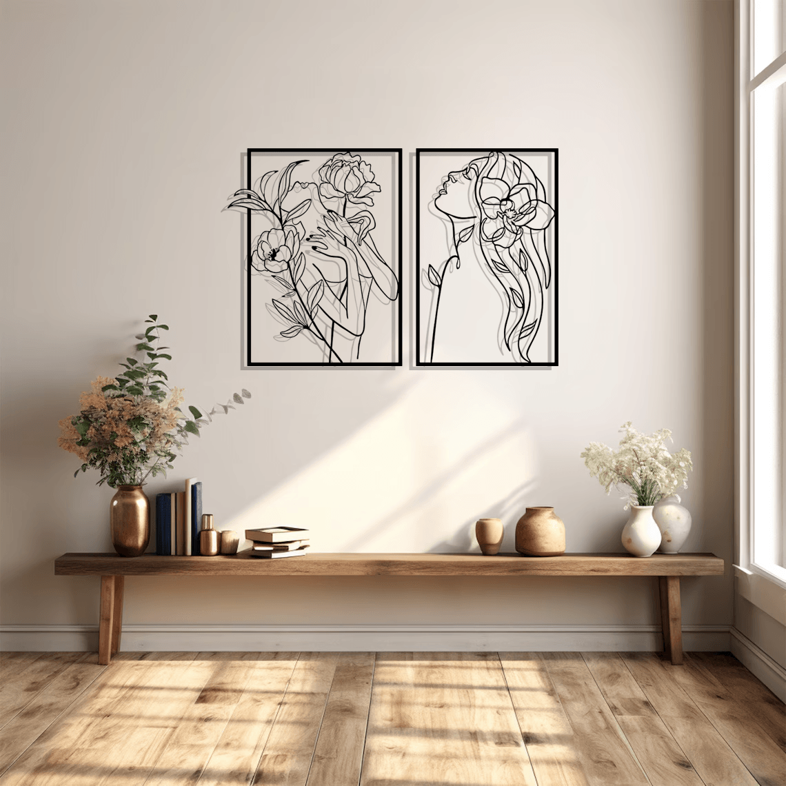 Floral Female Silhouette Metal Wall Art Set