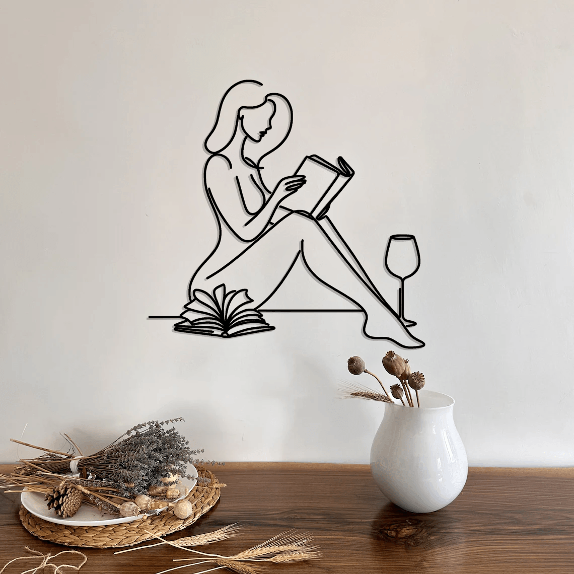 Woman With Book Silhouette Metal Wall Art Set