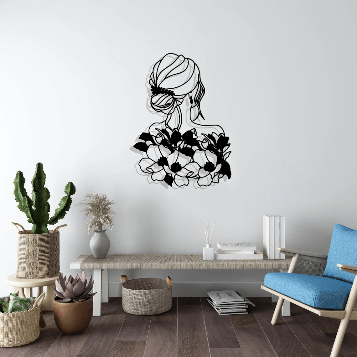 Woman With Flower Silhouette Metal Wall Art Set