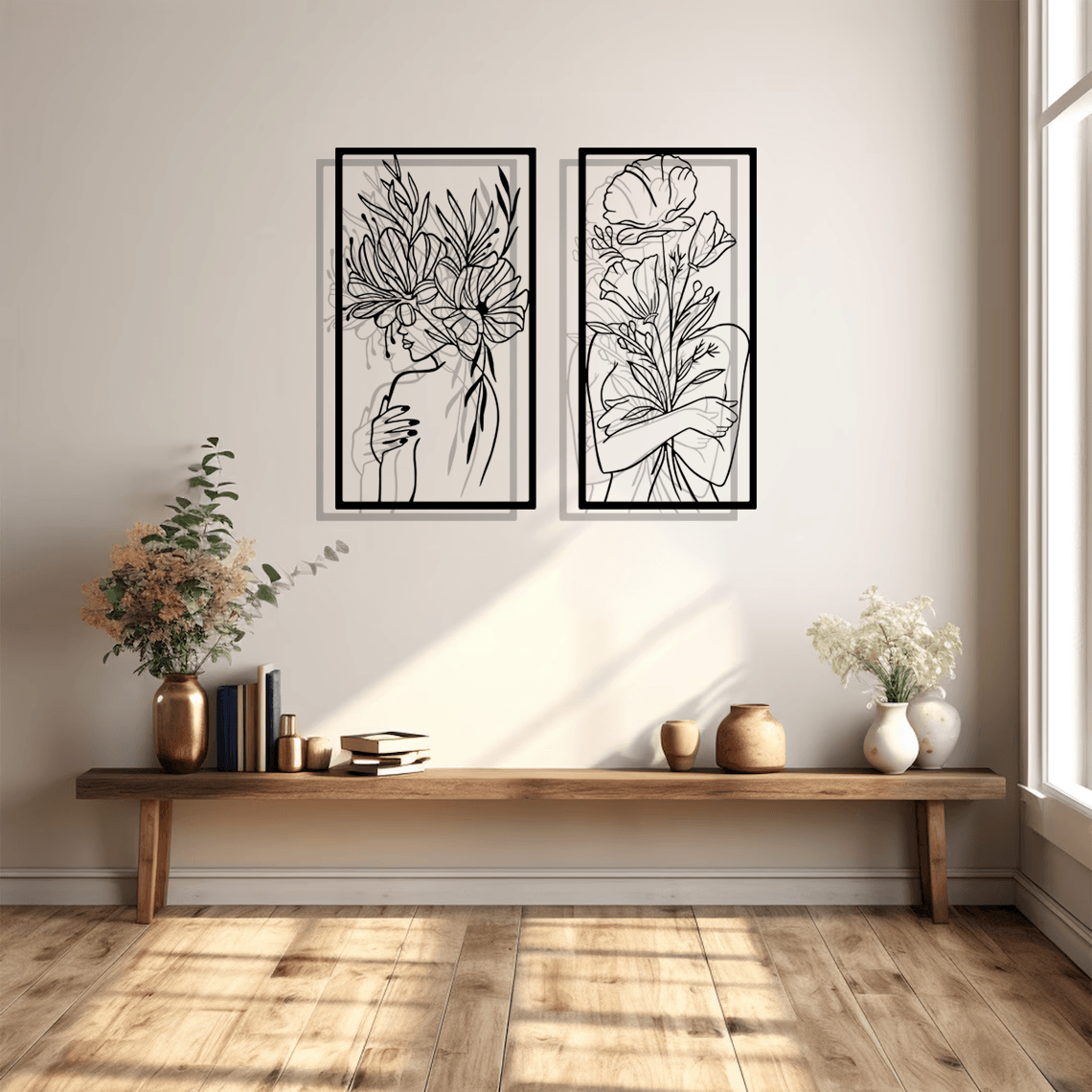 Flower Woman Silhouette Metal Wall Art Set