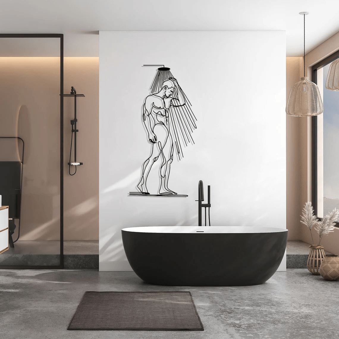 Man Taking Shower Silhouette Metal Wall Art