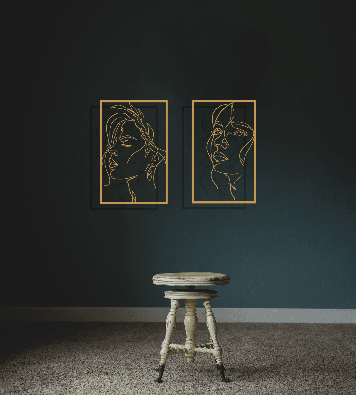 Woman Face Silhouette Metal Wall Art Set 