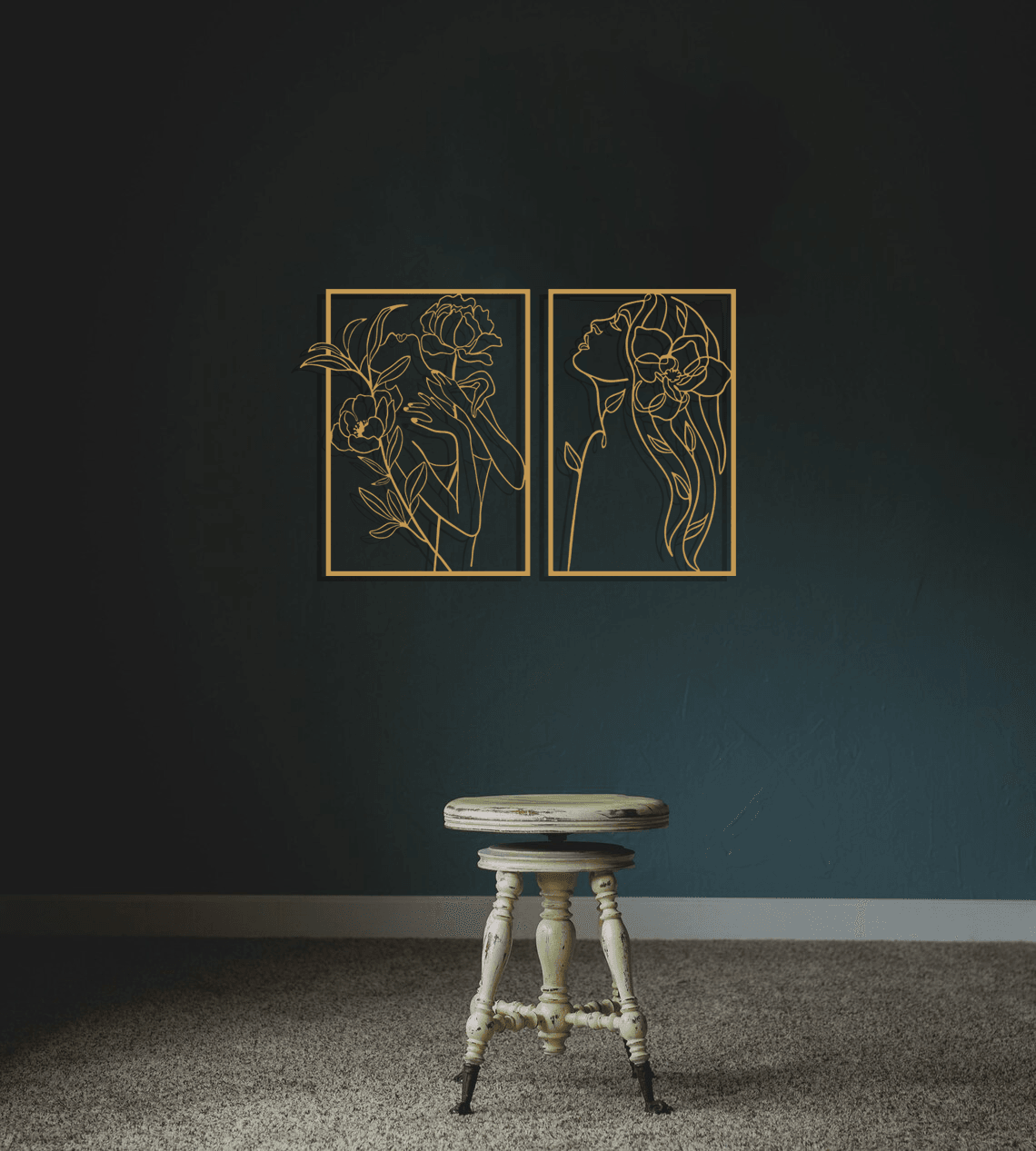 Floral Female Silhouette Metal Wall Art Set