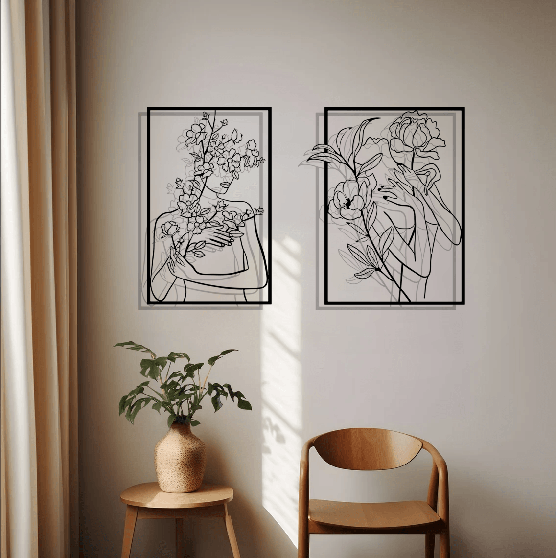 Floral Female Silhouette Metal Wall Art Set