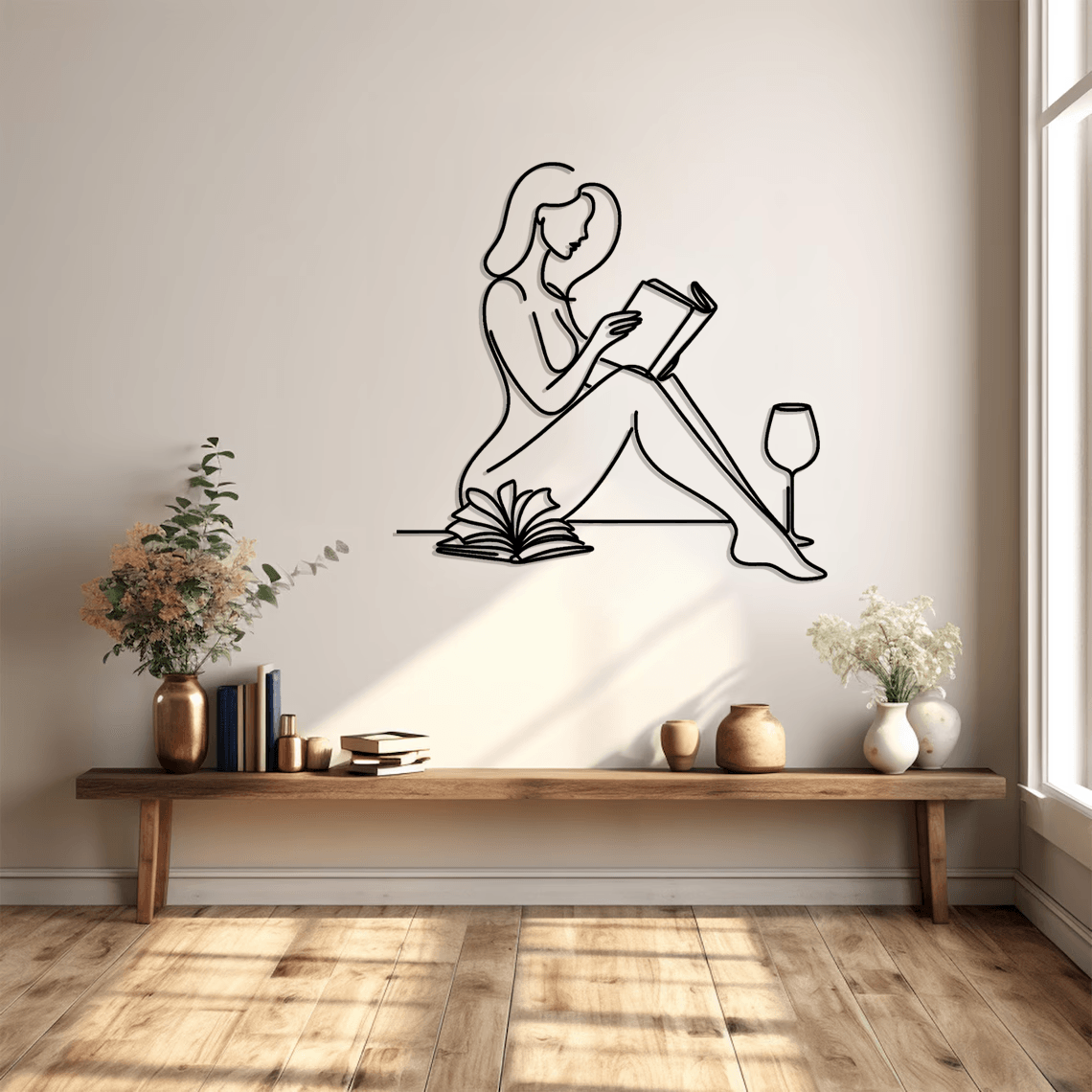 Woman With Book Silhouette Metal Wall Art Set