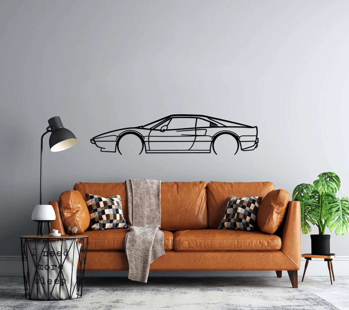 308 GTB 1978 Detailed Silhouette Metal Wall Art