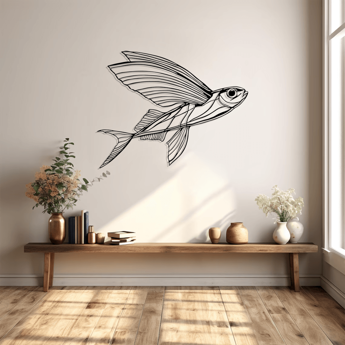 Flying Fish Silhouette Metal Wall Art