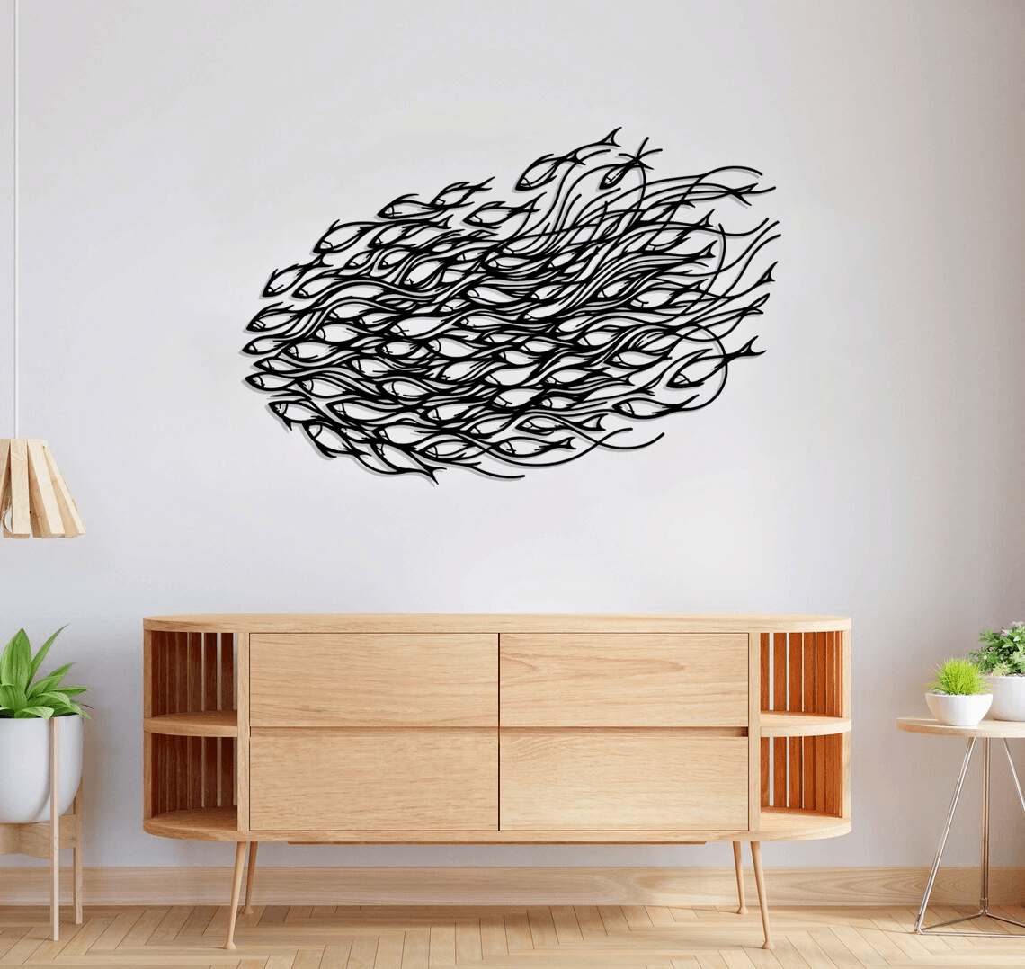 Fish Family Silhouette Metal Wall Art