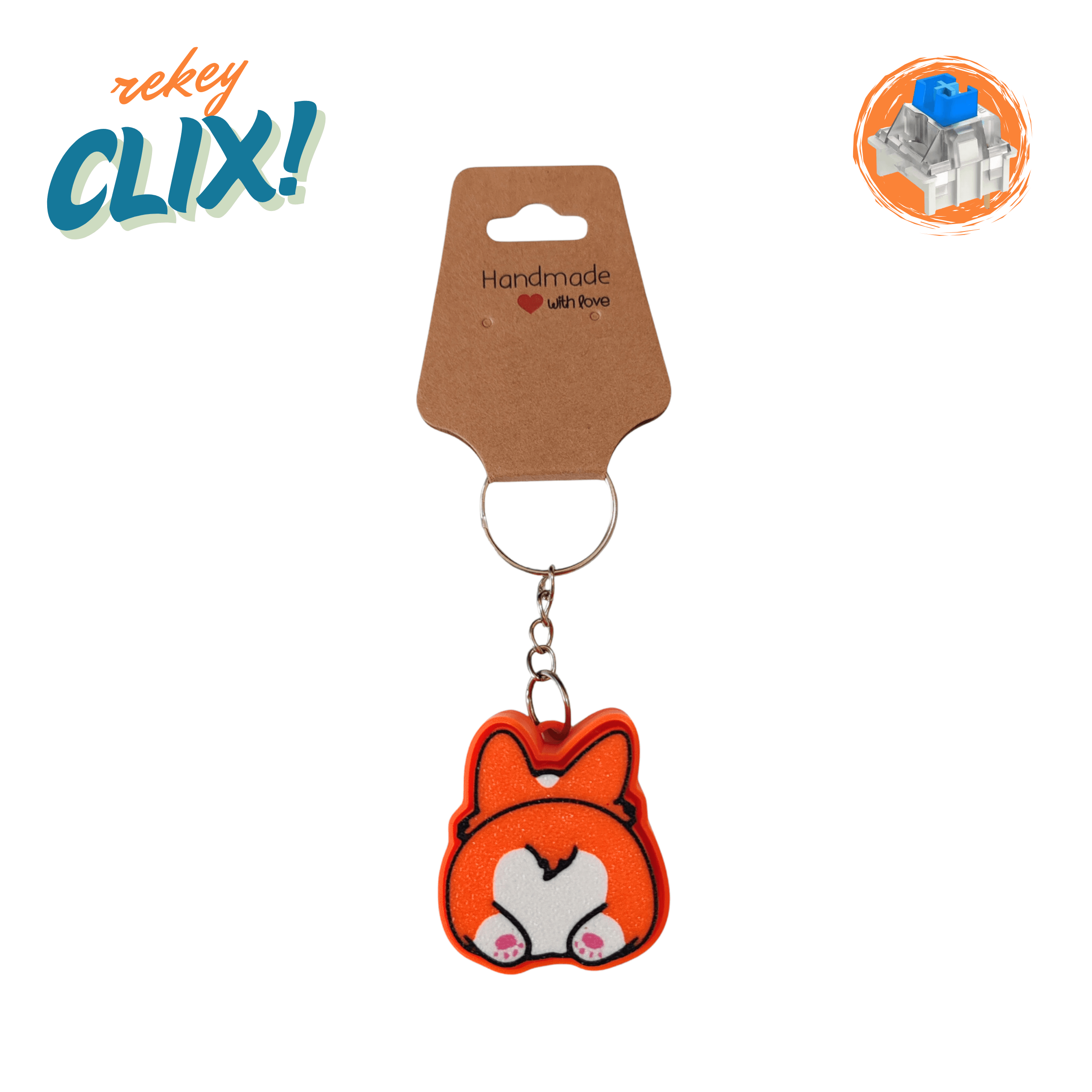 CLIX! Cute Dog Butt Stres Atıcı Blue Switch Tuş Anahtarlık - rekey 