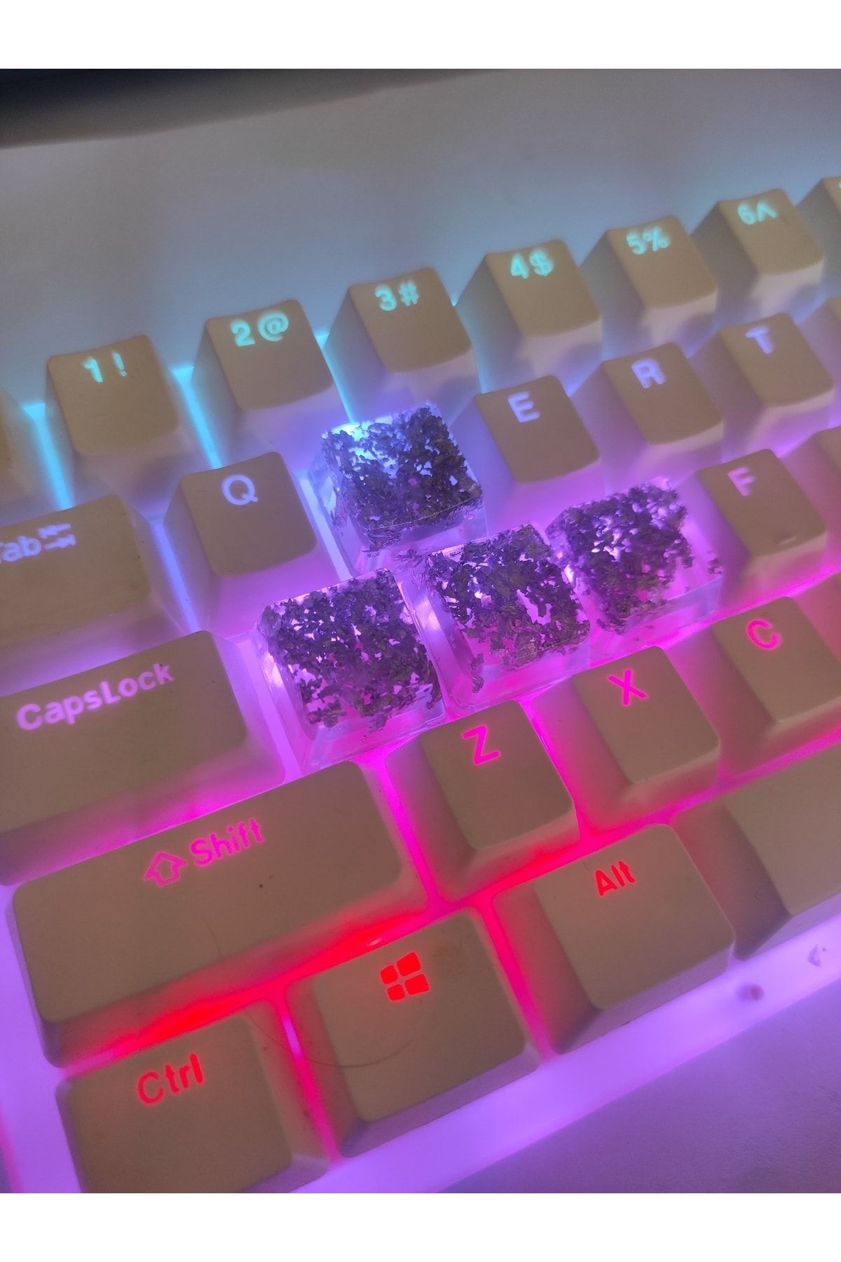 Gümüş Iz Wasd Özel Tasarım Mekanik Klavyelere Uyumlu Tuş Seti - Artisan Keycaps