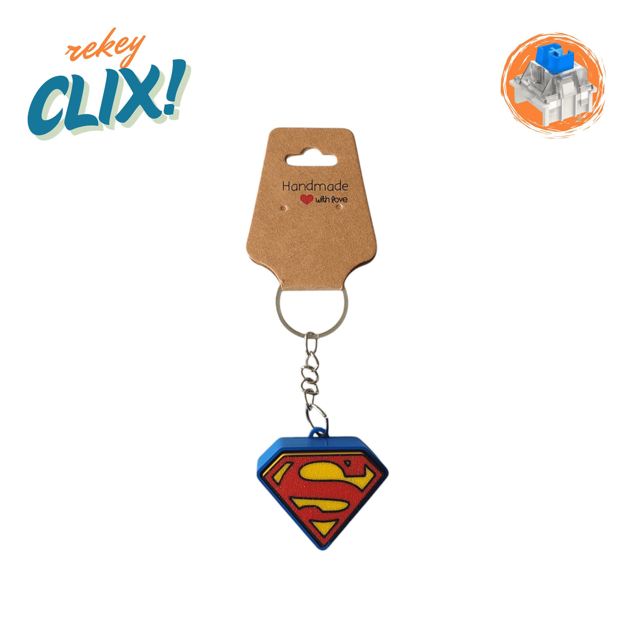 CLIX! Superman Stres Atıcı Blue Switch Tuş Anahtarlık - rekey 