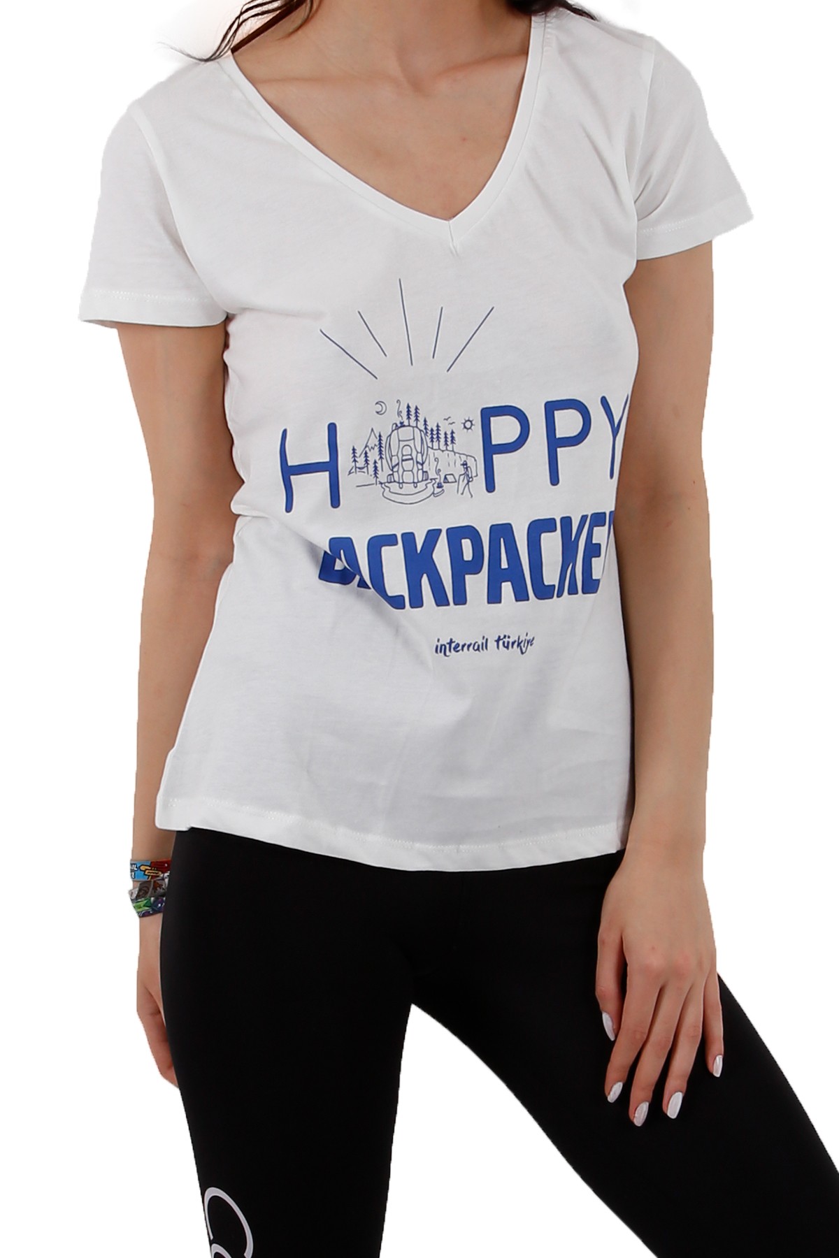 "Happy Climber" Özel Tasarım Kadın T-Shirt / Beyaz