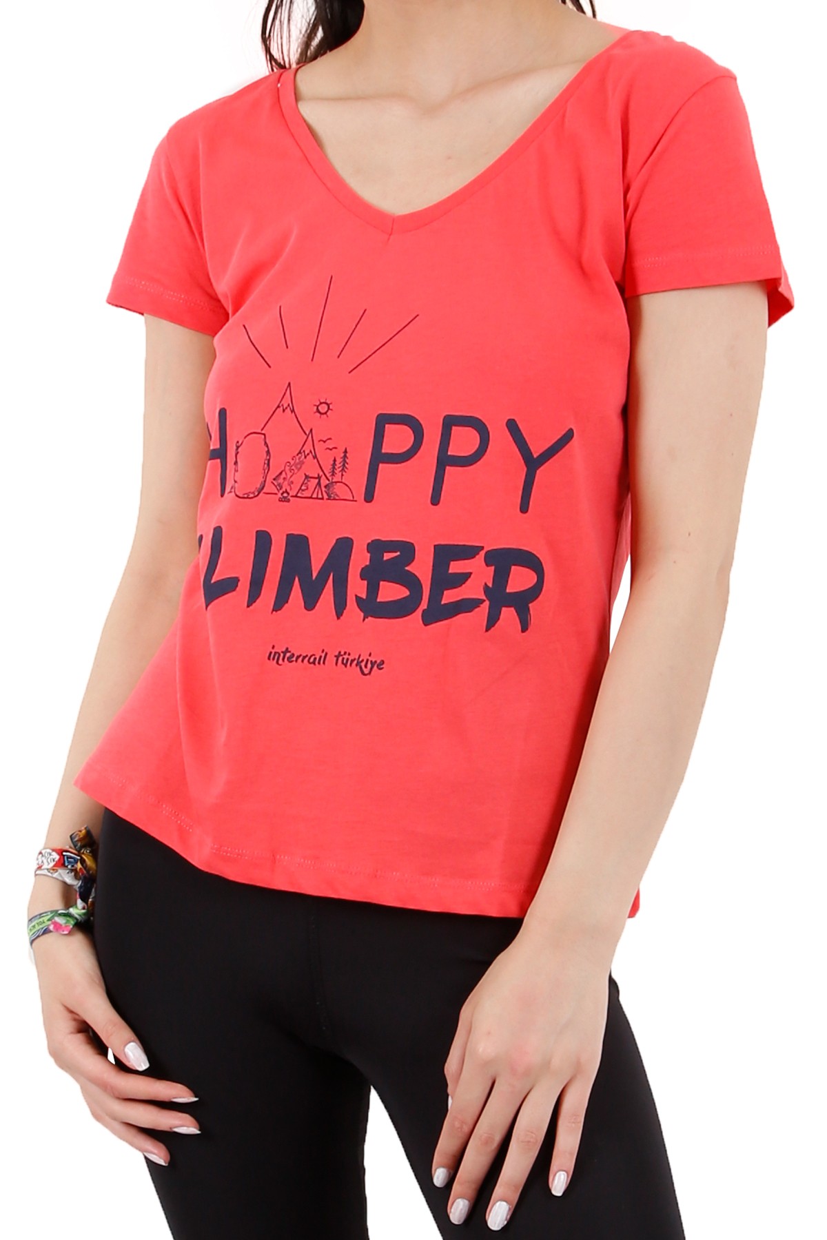 "Happy Climber" Özel Tasarım Kadın T-Shirt / Pembe