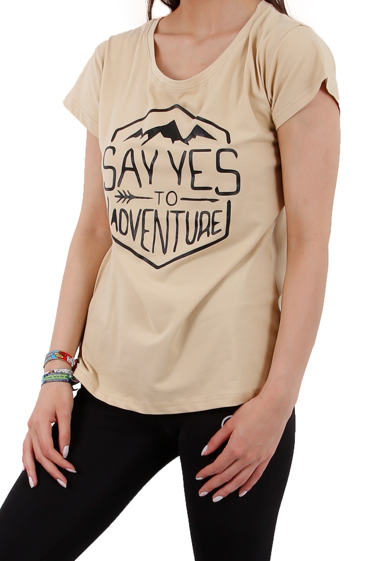 "Say Yes To Adventure" Özel Tasarım Kadın T-Shirt / Bej