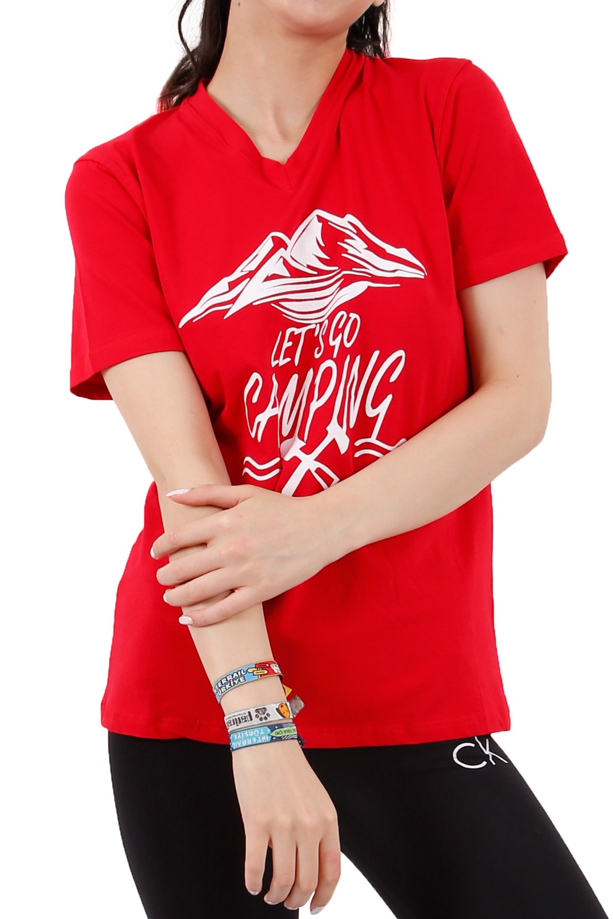 Kamp Temalı Özel Tasarım Unisex T-Shirt / Kırmızı
