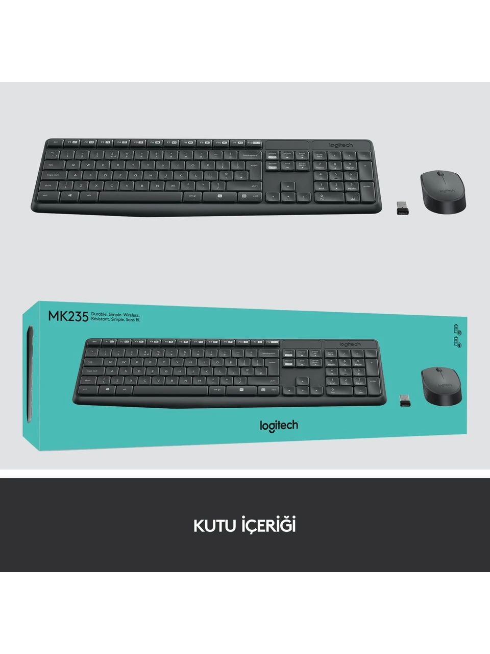 Logitech MK235 USB Kablosuz Türkçe Klavye Mouse Seti - Antrasit Gri